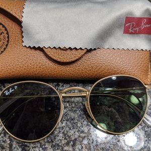 Polarized round polished gold Ray Bans